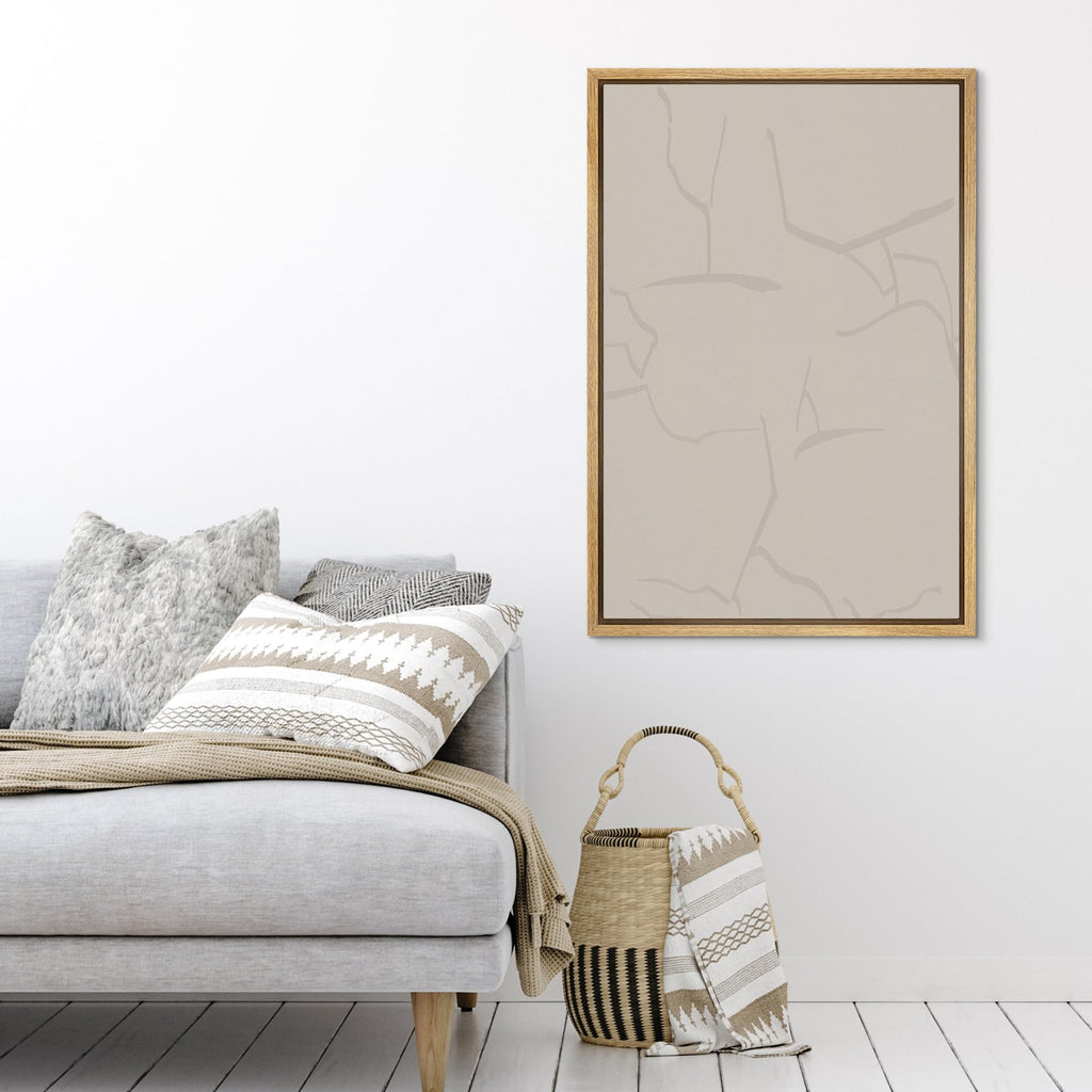 Framed Canvas Print Wall Art Minimal White Brush Stroke Landscape Abstract Geometric Illustrations Modern Art