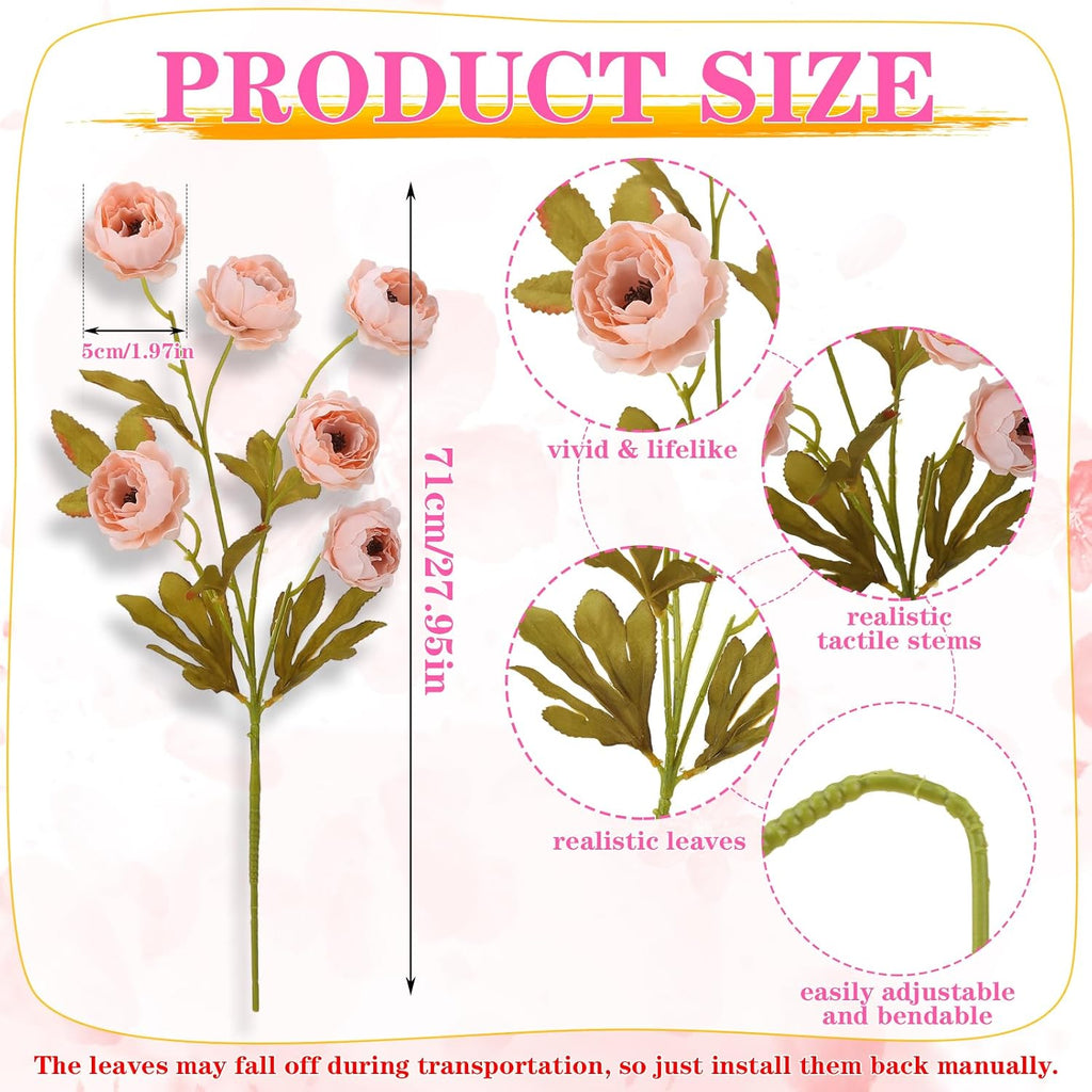 Pink Peonies Artificial Flowers, 27" Faux Silk Peony Stems - Set of 8