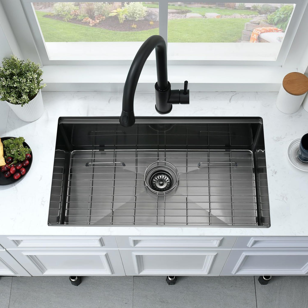 33 Inch Black Undermount Kitchen Sink Workstation- 33x19 Kitchen Sink Undermount Black Stainless Steel 16 Gauge 10"