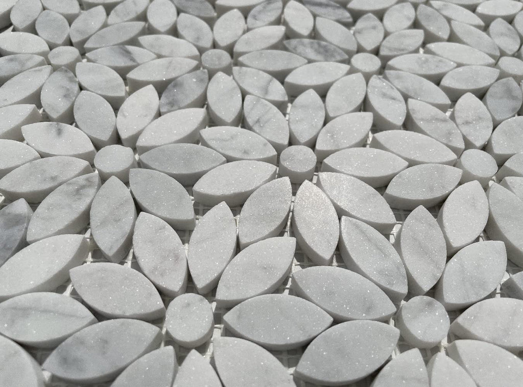 Carrara White Marble Daisy Flower Pattern Mosaic Tile Honed Kitchen Bath Wall Floor Backsplash Shower (1 Sheet)