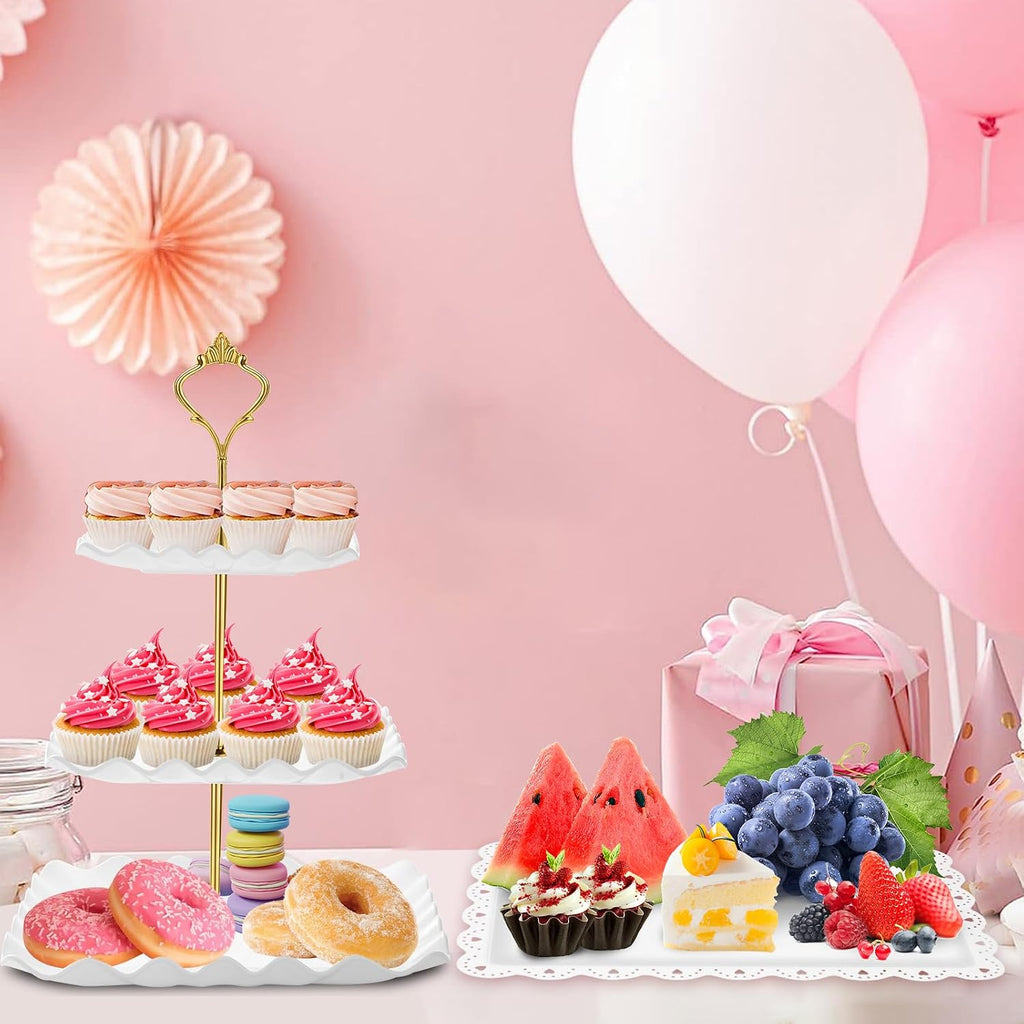 Dessert Table Display Set- 3 Tier Cupcake Stand & Serving Tray - Set of 5