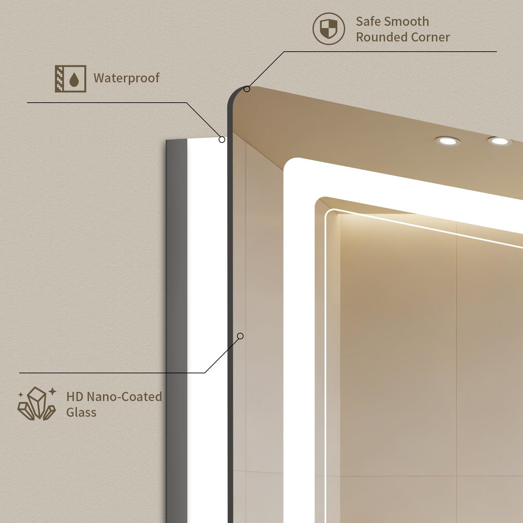 24"x42" LED Bathroom Mirror with Lights, Backlit + Front Lit, Anti-Fog, Lighted Bathroom Mirror for Wall, HD