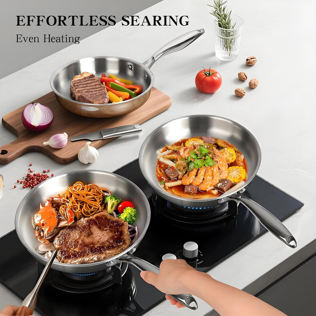 Stainless Steel Cookware Set, 3 Ply 17 Piece Stainless Steel Pot and Pan Set, Oven Dishwasher Safe | Induction