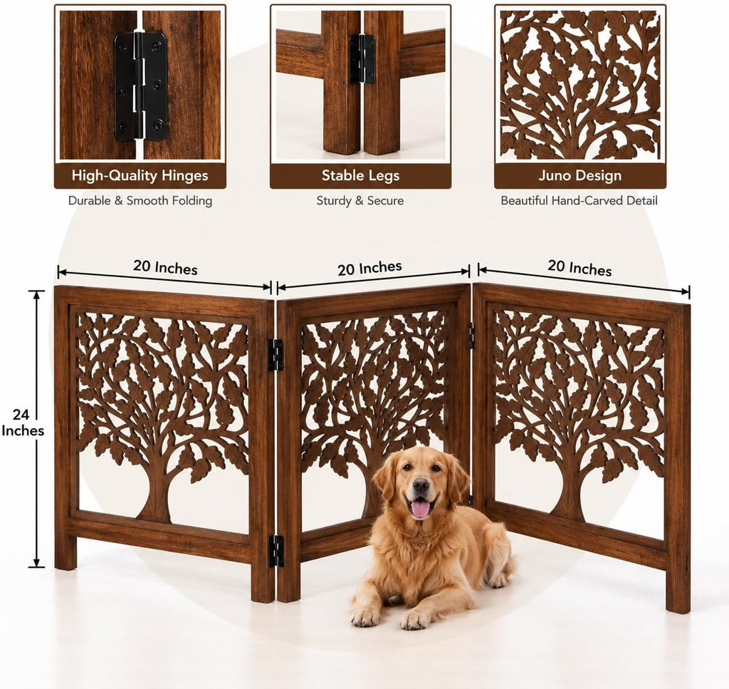 Free Standing Dog gate, Wooden Foldable Pet gate for Doorways
