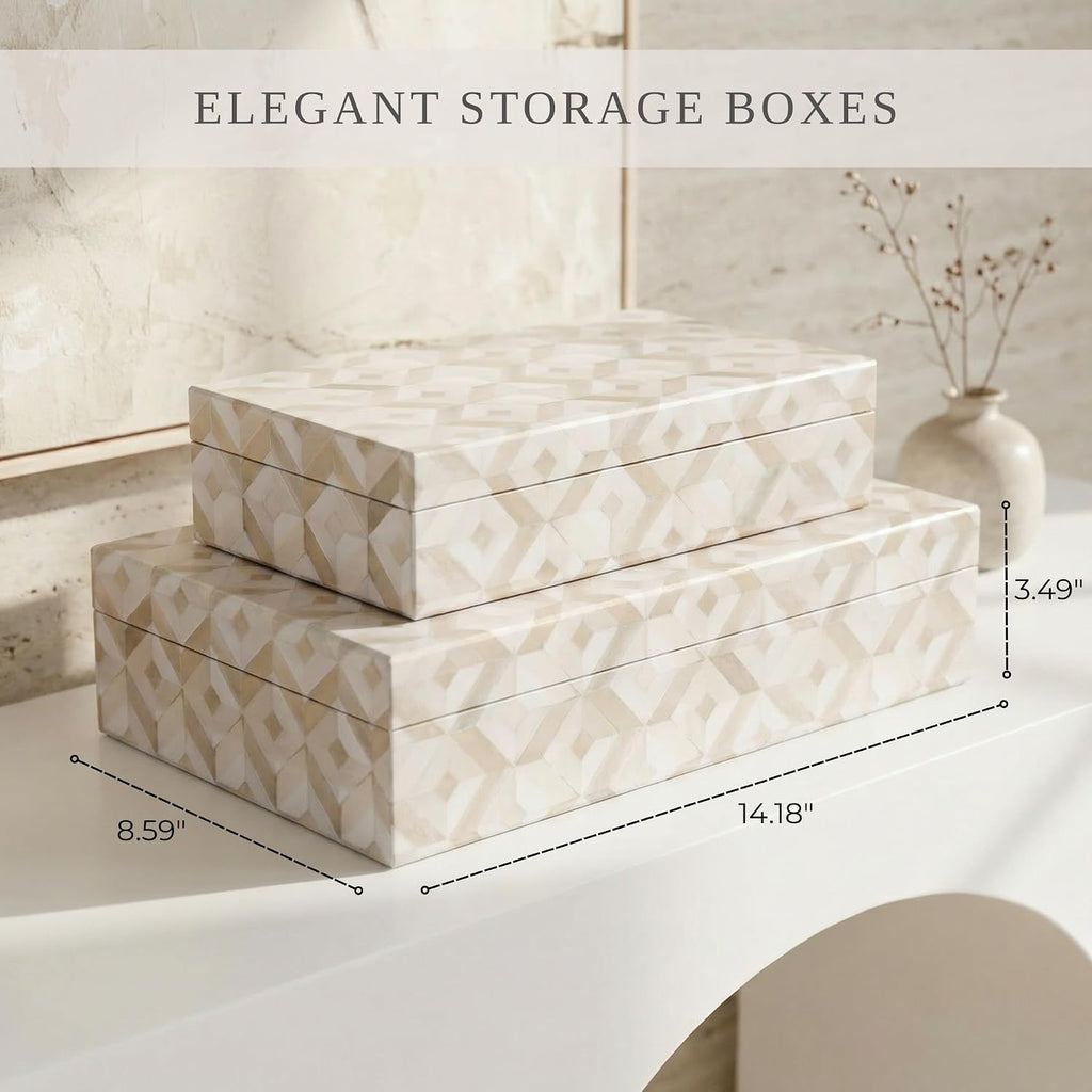 Decorative Storage Boxes with Lids Organizer Bins for Bookshelf - Set of 2