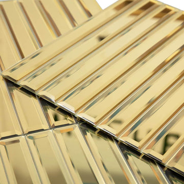 Beveled Mirror Backsplash Tiles, Gold Strip, 12x12 Inch, Mirror TIile Accent Wall, Pack of 5 Sq.ft
