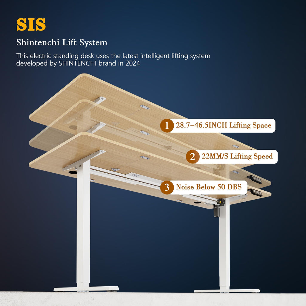 Standing Desk, 63x24 Inch Height Adjustable Electric Sit Stand up Desk, Ergonomic Rising Computer Table, Modern Lift