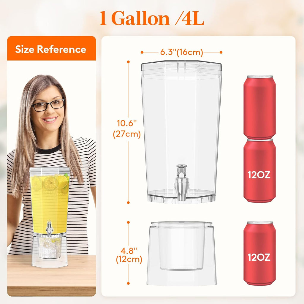 Gallon (128 OZ) Drink Dispensers for Parties , 4L Plastic Beverage Containers with Stand - Set of 2