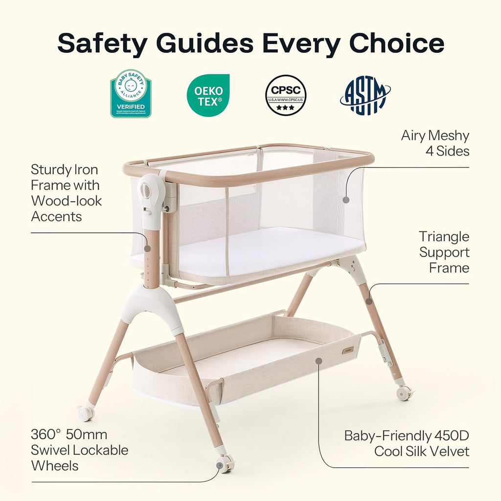 Cuddly Signature Baby Bassinet - BSA & JPMA Certified, Ultra-Breathable and Completely Washable Mattress
