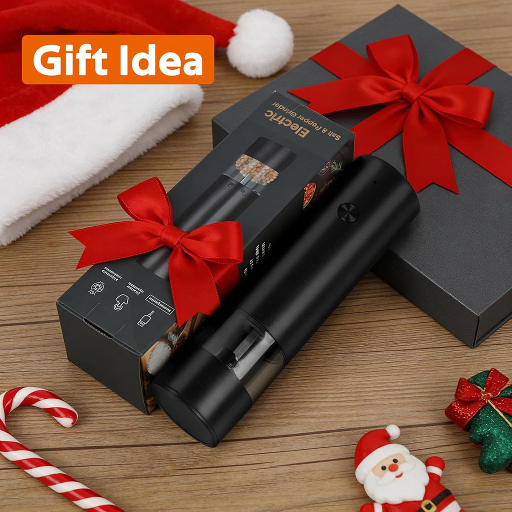 Rechargeable Electric Salt and Pepper Grinder Set, Automatic Pepper Mill with Adjustable Coarseness & One-Hand - Set of 2