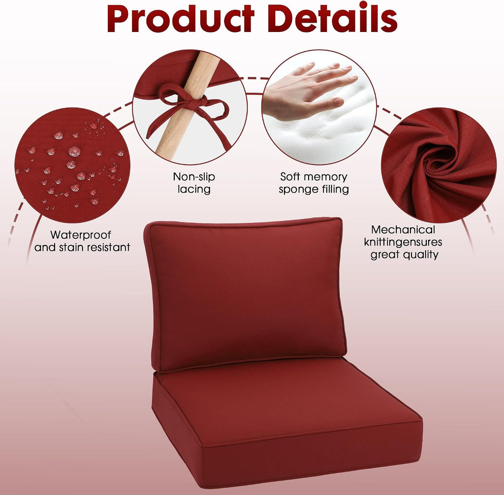 Outdoor Deep Seating Cushion Set, 24" x 24", Waterproof & Fade Resistant Patio Furniture Cushions with Handle, Deep