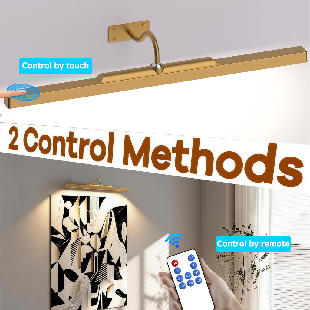 Picture Lights for Wall Brass,6000mAh Battery Operated Art Frame Lighting,Cordless Wireless Remote Dimmable Wall