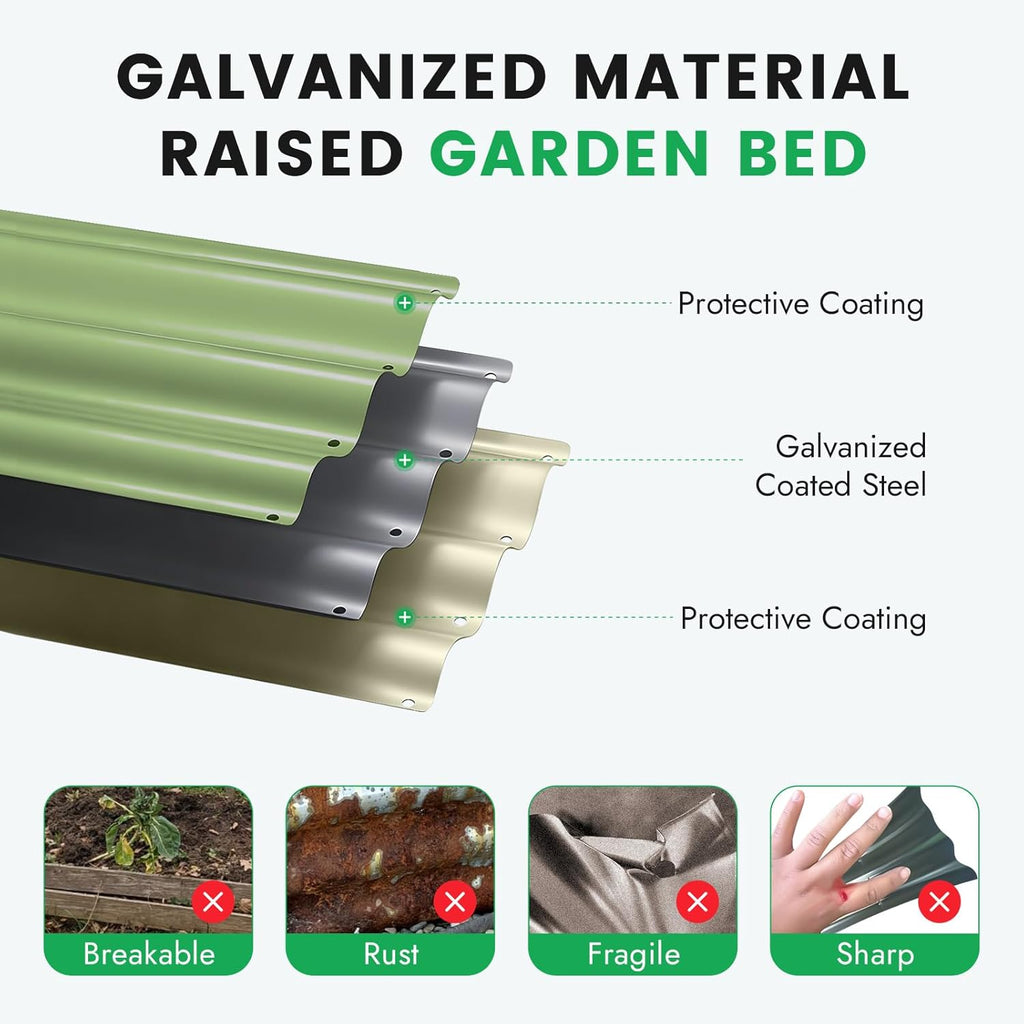 3 Pcs Round Galvanized Raised Garden Beds, 2x2x1ft Olive Green | Metal Planter Bed Outdoor, Raised Beds Kit for