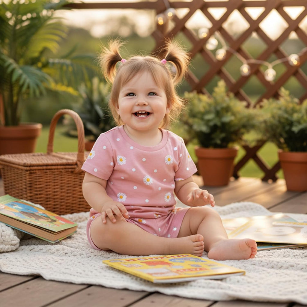 Baby Girl Summer Clothes Short Sleeve Shirt Elastic Waist Shorts Newborn Infant Outfits Cute Daisy Outfit