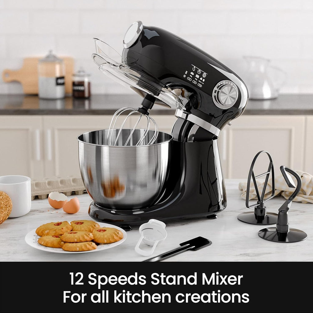 5.5QT 12-Speed Electric Stand Mixer, Tilt Head Kitchen Mixer, Black