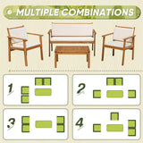 Patio Furniture 4 Piece Outdoor Acacia Wood Patio Conversation Sofa Set with Table & Cushions Porch Furniture for Deck