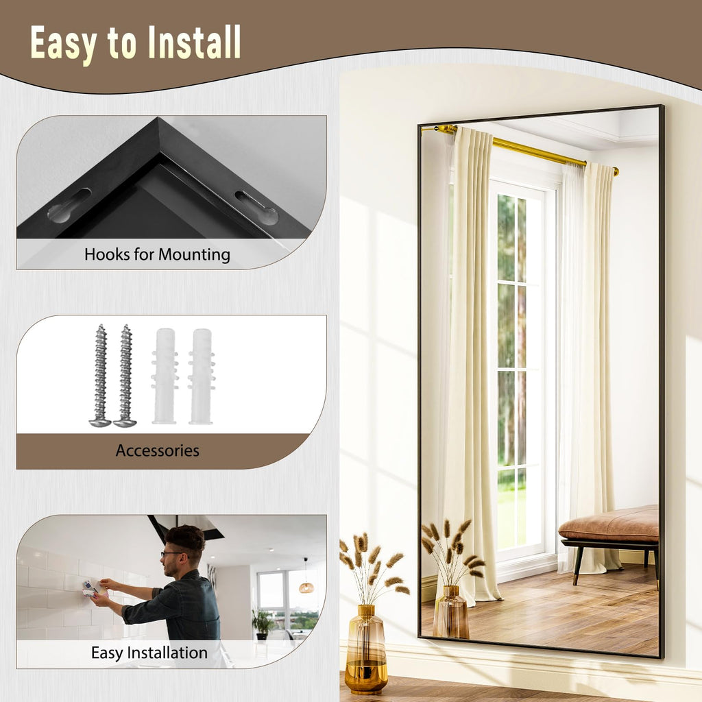 76"x34" Full Length Mirror Large Rectangle Full Body Mirror, Black