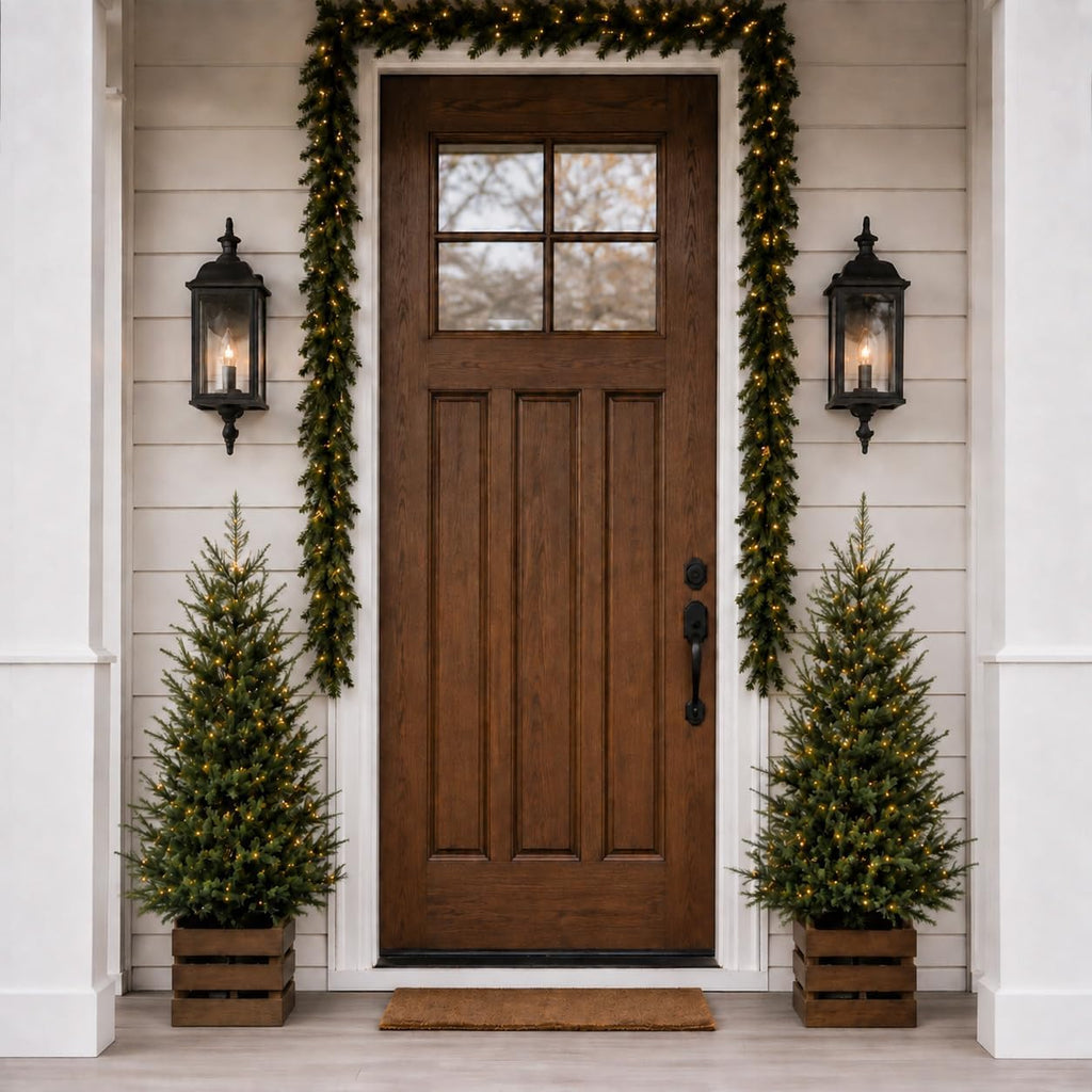 2 Pack Pre-Lit 4 FT Christmas Trees, 70 Lights, 8 Functions