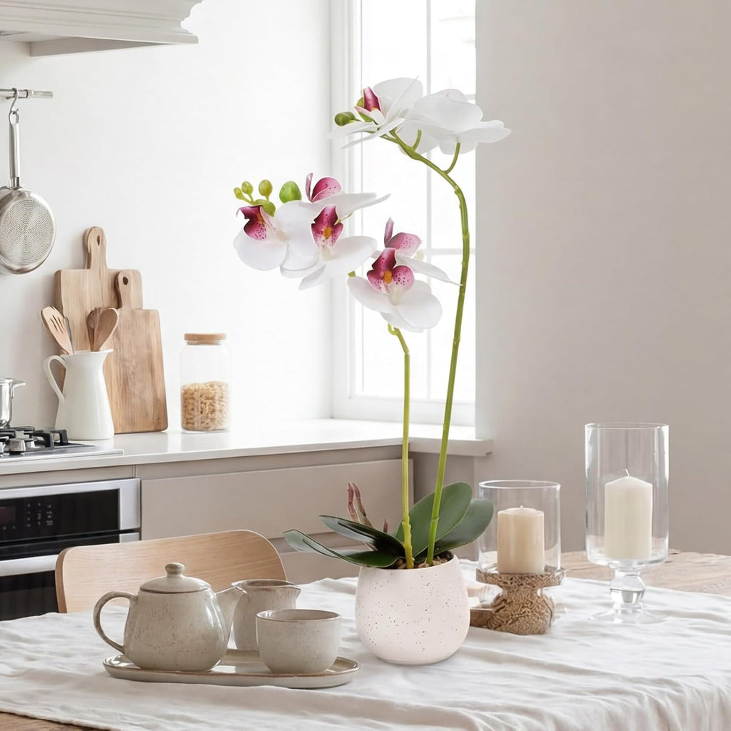 Fake Orchid in Vase Artificial Orchids that Look Real with Pot Artificial Flowers Decor (White)
