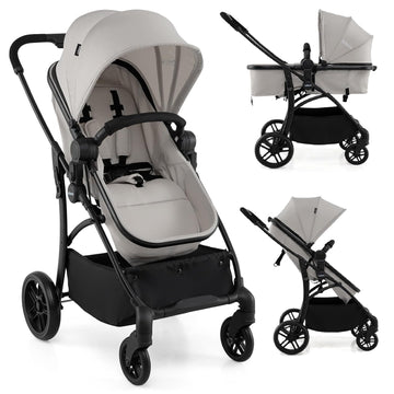 2 in 1 Baby Stroller, Convertible Stroller with Bassinet Reversible Seat Adjustable Backrest Canopy One Hand Fold