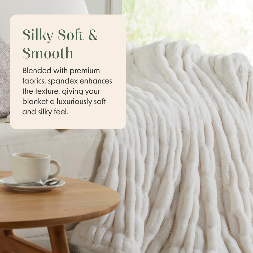Micro Plush Throw Blanket | Thick Faux Fur | White | Lily Collection | 60" x 70" | White Blanket | Ultra Plush