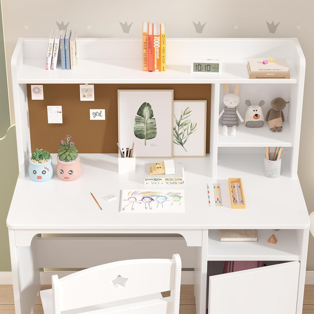 Kids Desk & Chair Set,Wooden Student Writing Table and Computer Workstation with Hutch & Storage Cabinet for Kids'