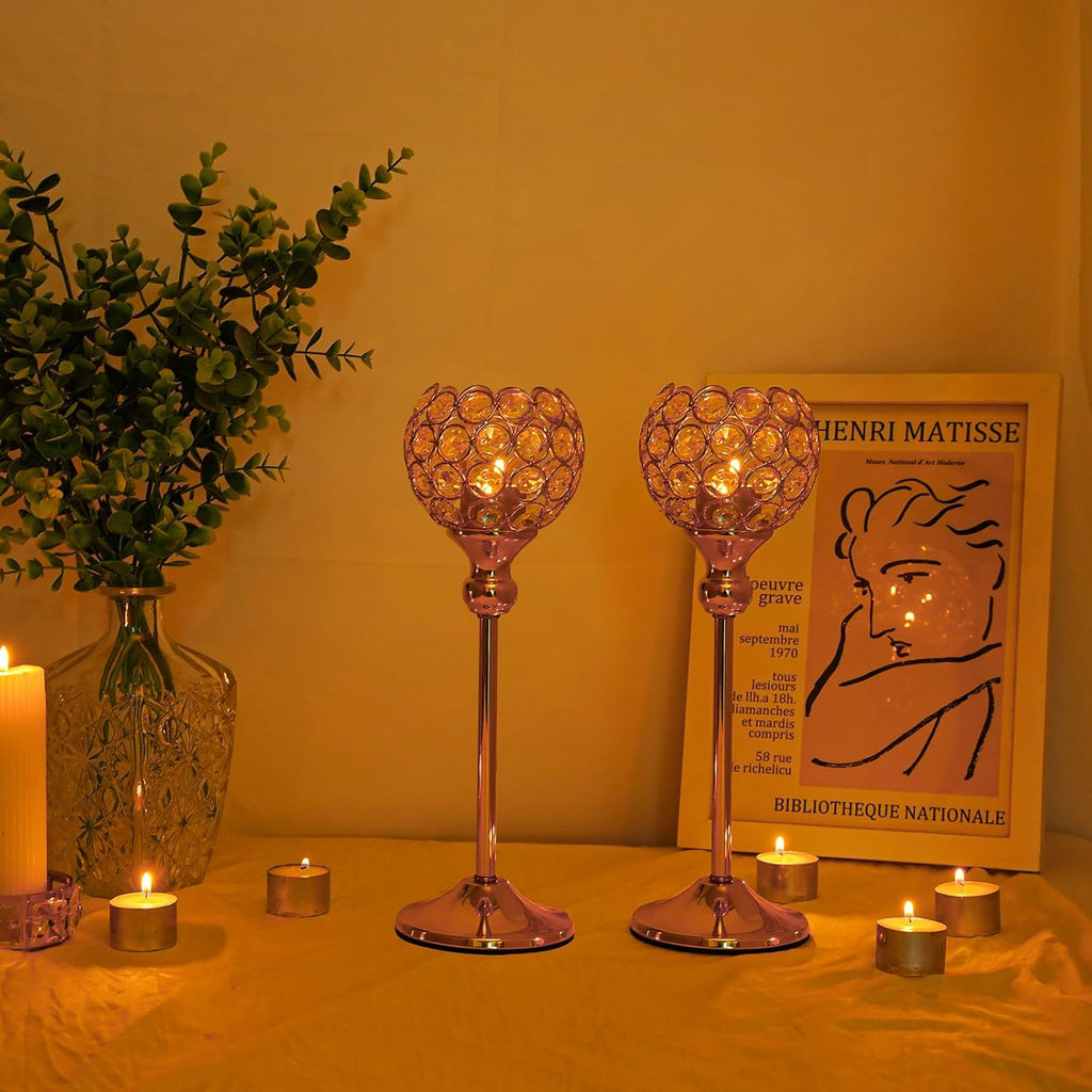 Gold Crystal Candle Holders Set of 16 for Wedding Centerpieces,Votive Crystal Candle Holders Fireplace Coffee Table