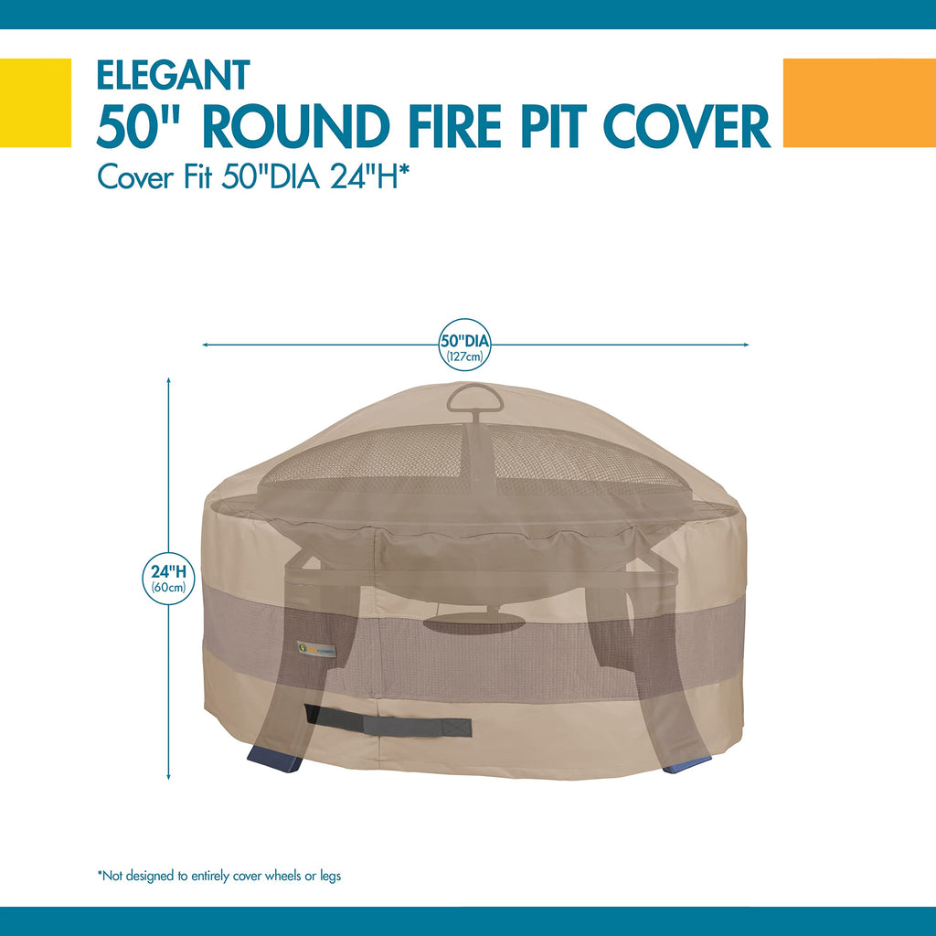 Elegant Waterproof 50 Inch Round Fire Pit Cover, Outdoor Firepit Cover