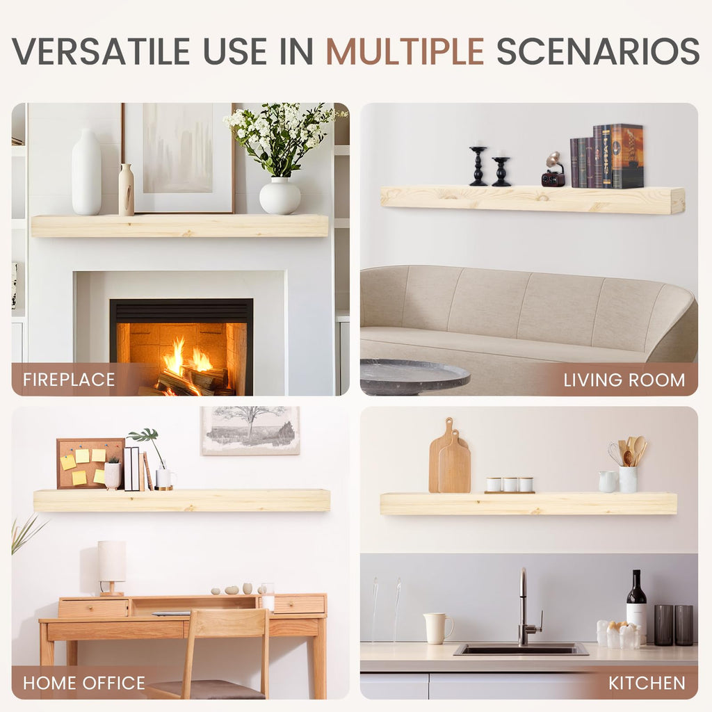 72'' Fireplace Mantel, 5'' Pine Wood Floating Shelf, DIYColor