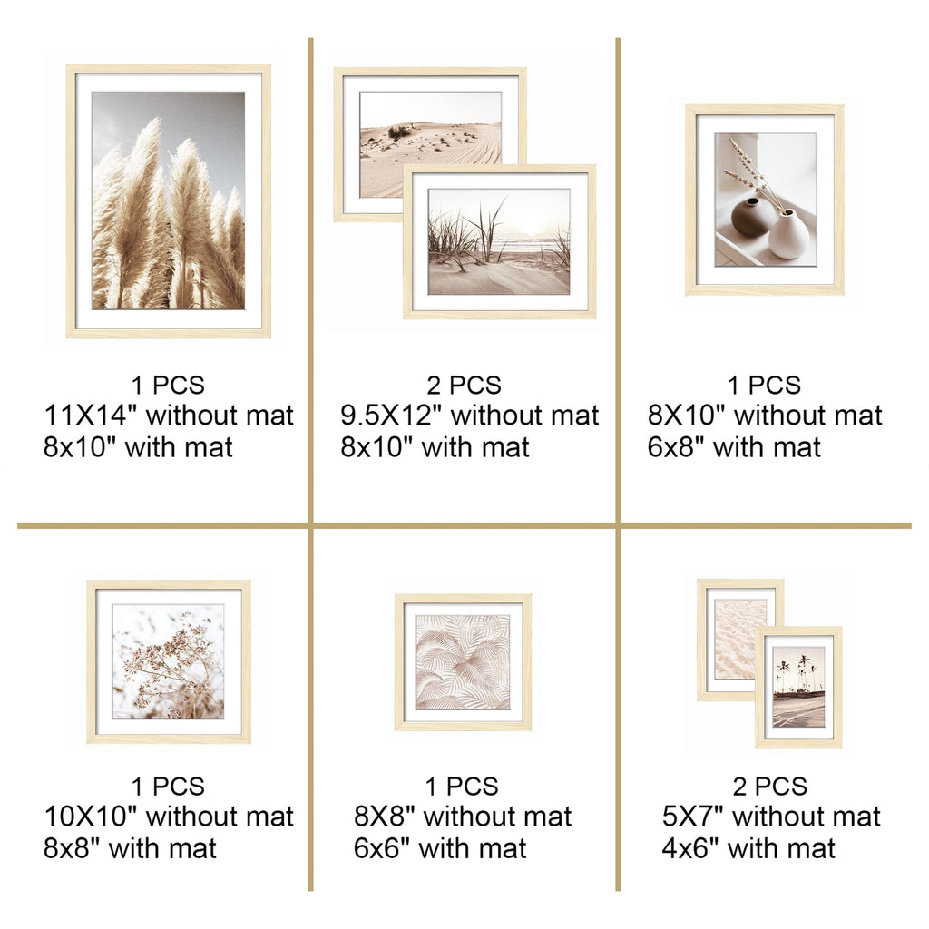 Gallery Wall Frame Set, 8 Pack Beige Picture Frames, Large