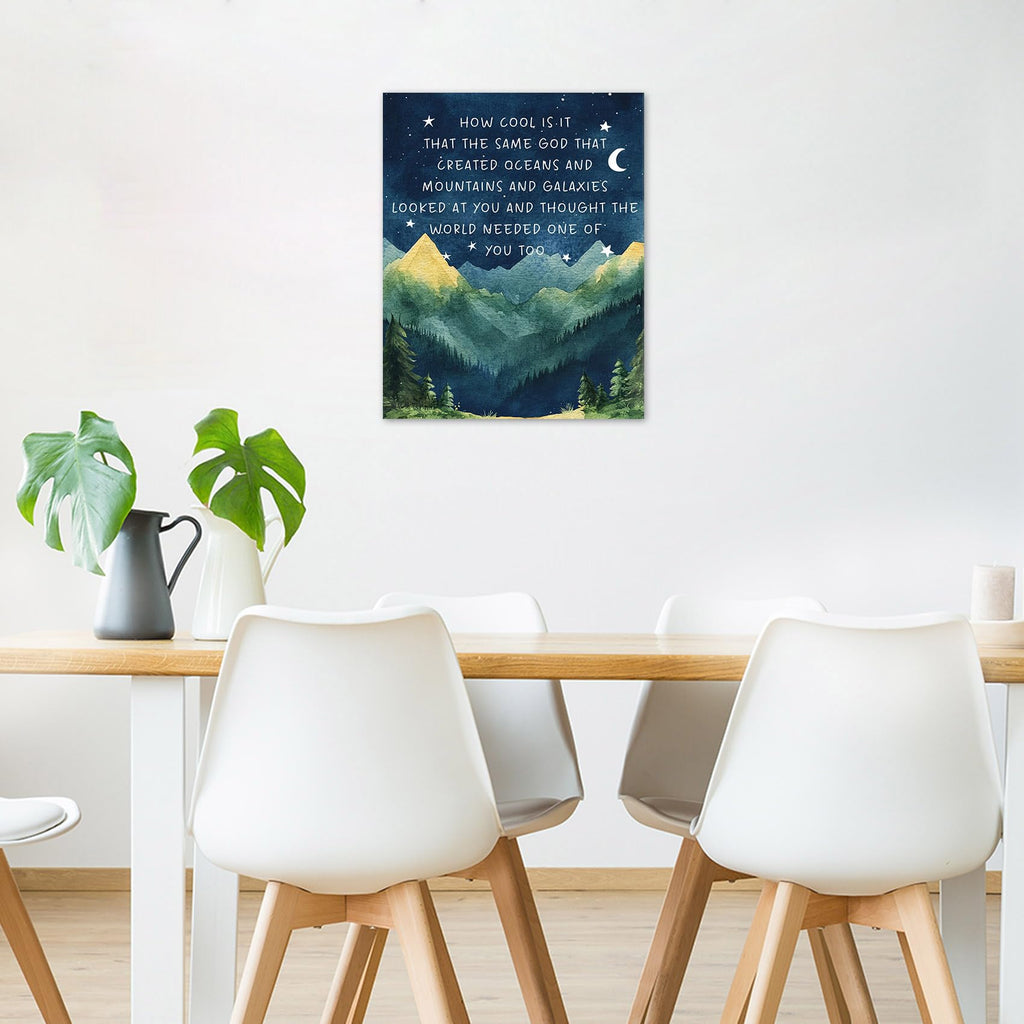 Mountain Forest Inspirational Wall Art Christian Positive Affirmations Framed Canvas Wall Art Moon Starry Night Blue