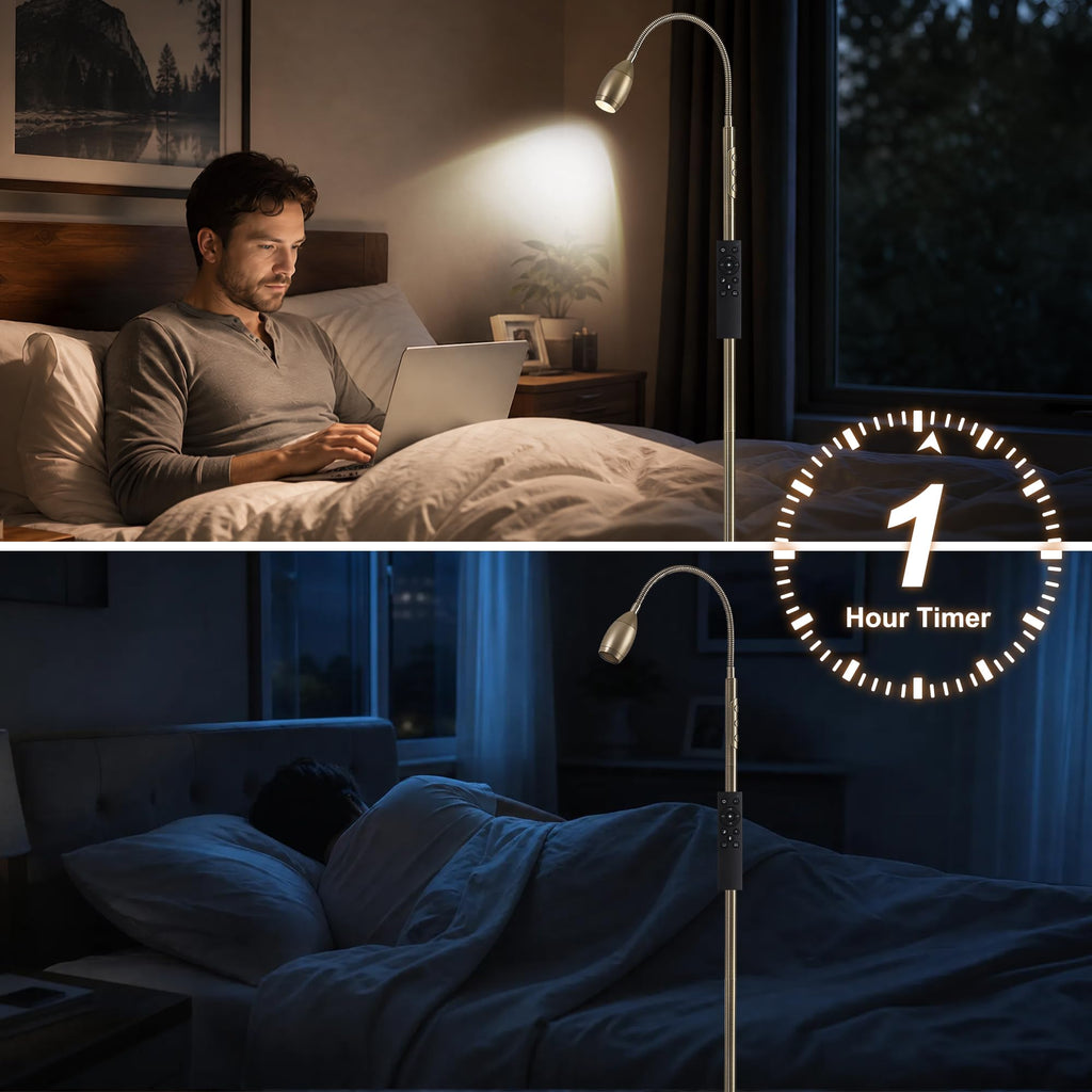 72" Reading Floor Lamp, Gooseneck LED Lamp with Zoomable Spotlight, Brass