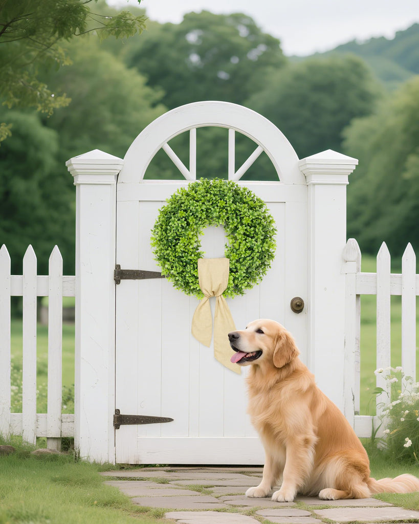 20 Inch Boxwood Wreaths for Front Door, Artificial Spring Wreath for Wall Farmhouse Wedding Porch Green Wreath with
