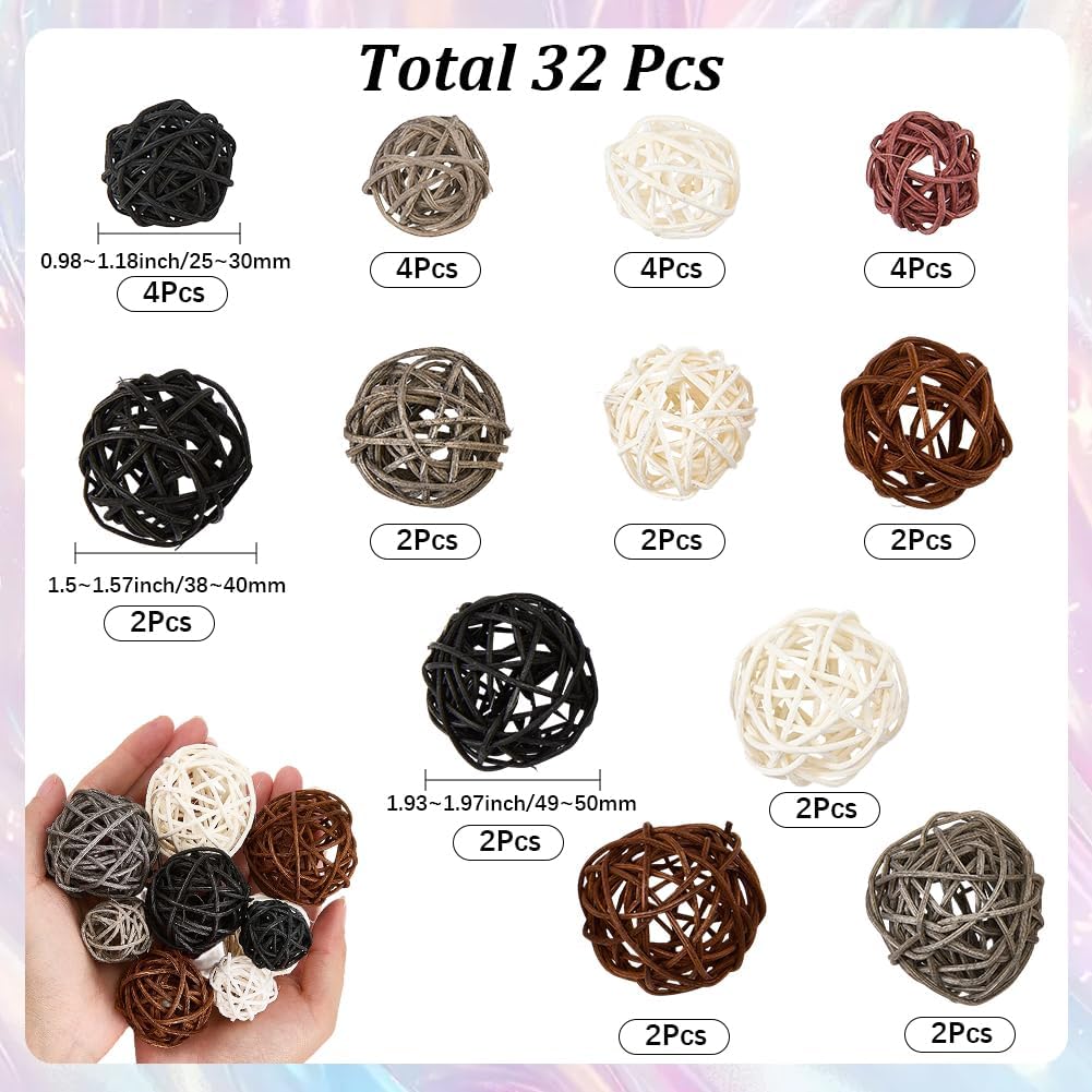 Style Rattan Wicker Balls Rattan Decorative Balls Round Black White Brown Centerpiece Table Decoration - Set of 32