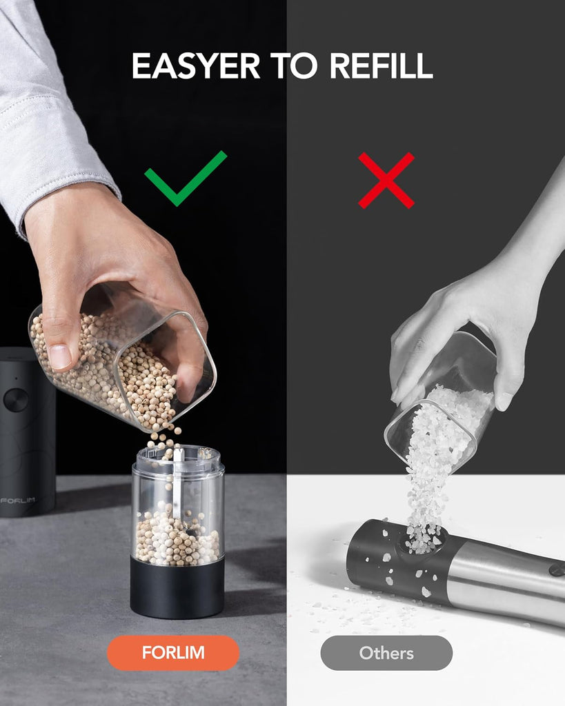 Electric Salt & Pepper Grinder Set, Rechargeable 2 Pack, Black White - Set of 2