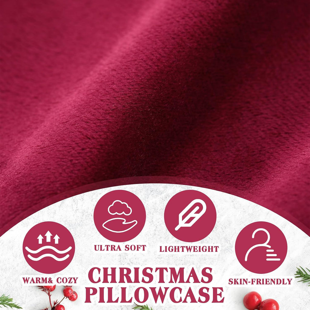 Burgundy Christmas Decoration Pillow Covers 18 X18 Inch Christmas Tree Decorative Red Velvet Embroidery - Set of 2