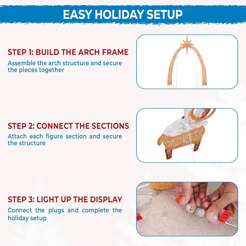5.5 FT Lighted Nativity Scene, 2.5D Outdoor Nativity Set Christmas Yard Decoration with 210 Warm White LEDs