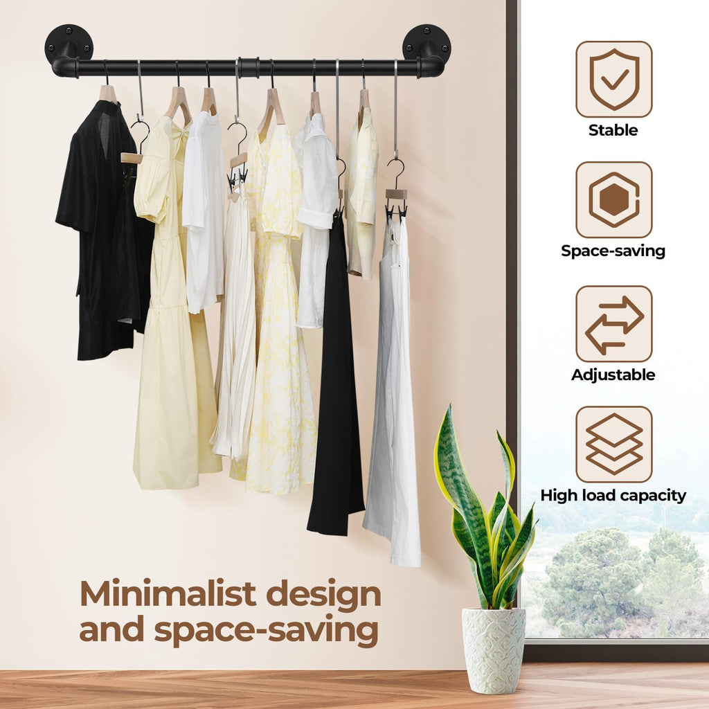 38In Wall Mounted Clothes Rack , 2 Pack Industrial Pipe Clothing Rack