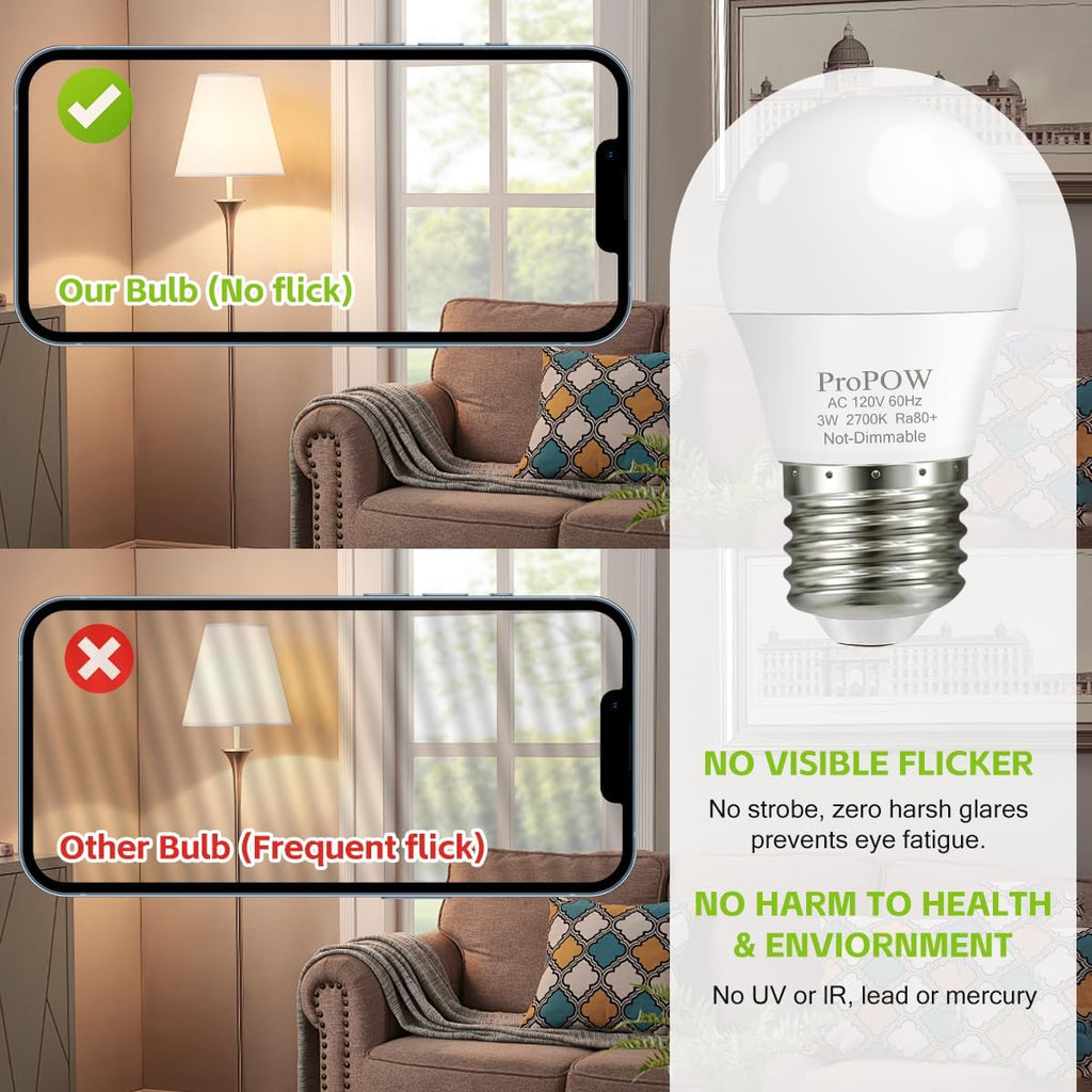25 Watt Light Bulbs Equivalent, A15 25W LED Light Bulb 2700K Soft White E26 3W Type a Low Wattage Light Bulbs (12