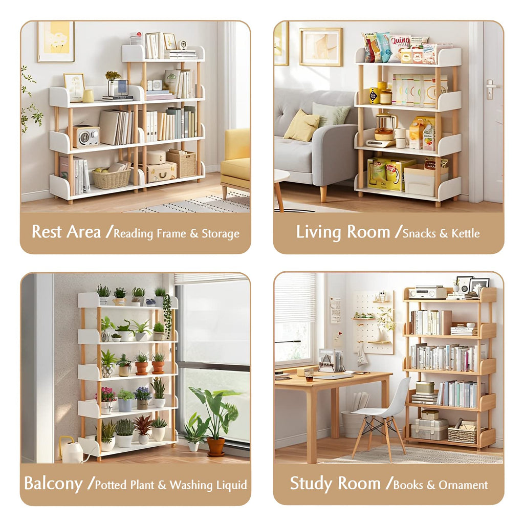 5-Tier Wooden Open Bookcase, Warm White