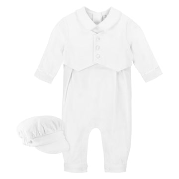 Baby Boy Christening Outfit, White Cotton Vest and Cap