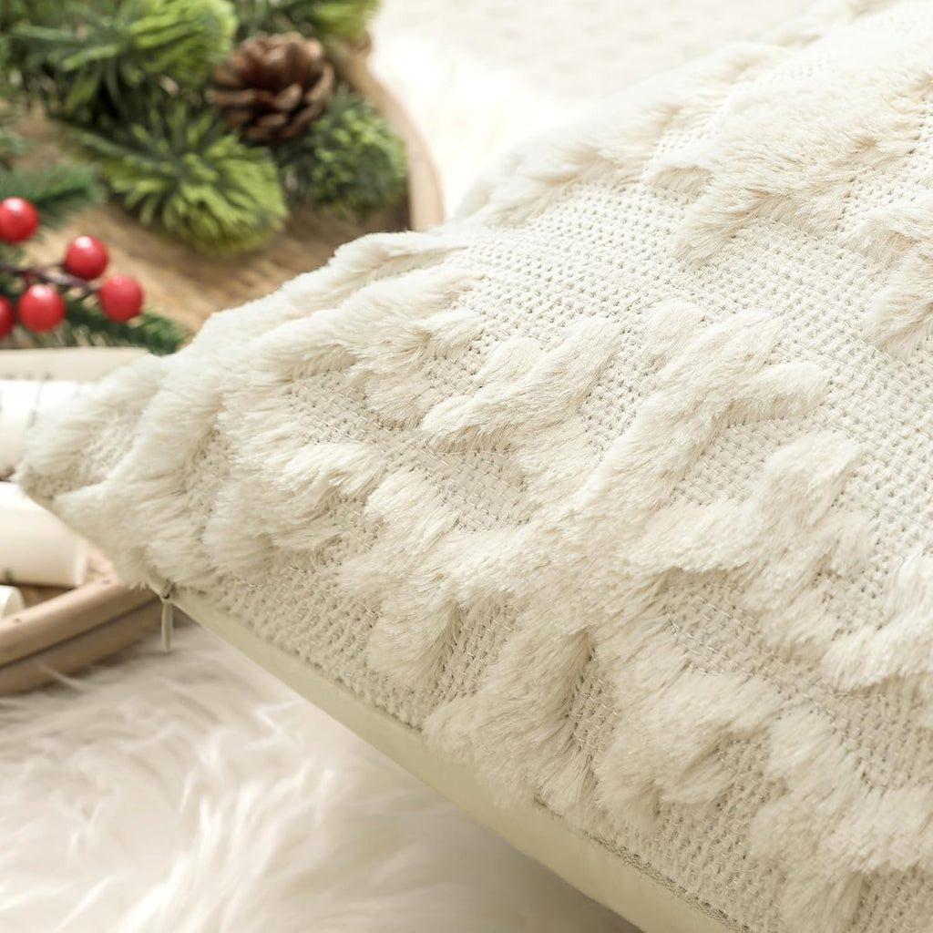 Christmas Tree Snowflakes Pillow Covers 18x18-Beige - Set of 2