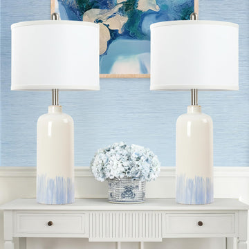 26'' Ceramic Table Lamps Set of 2 Bedroom Nightstand, Blue