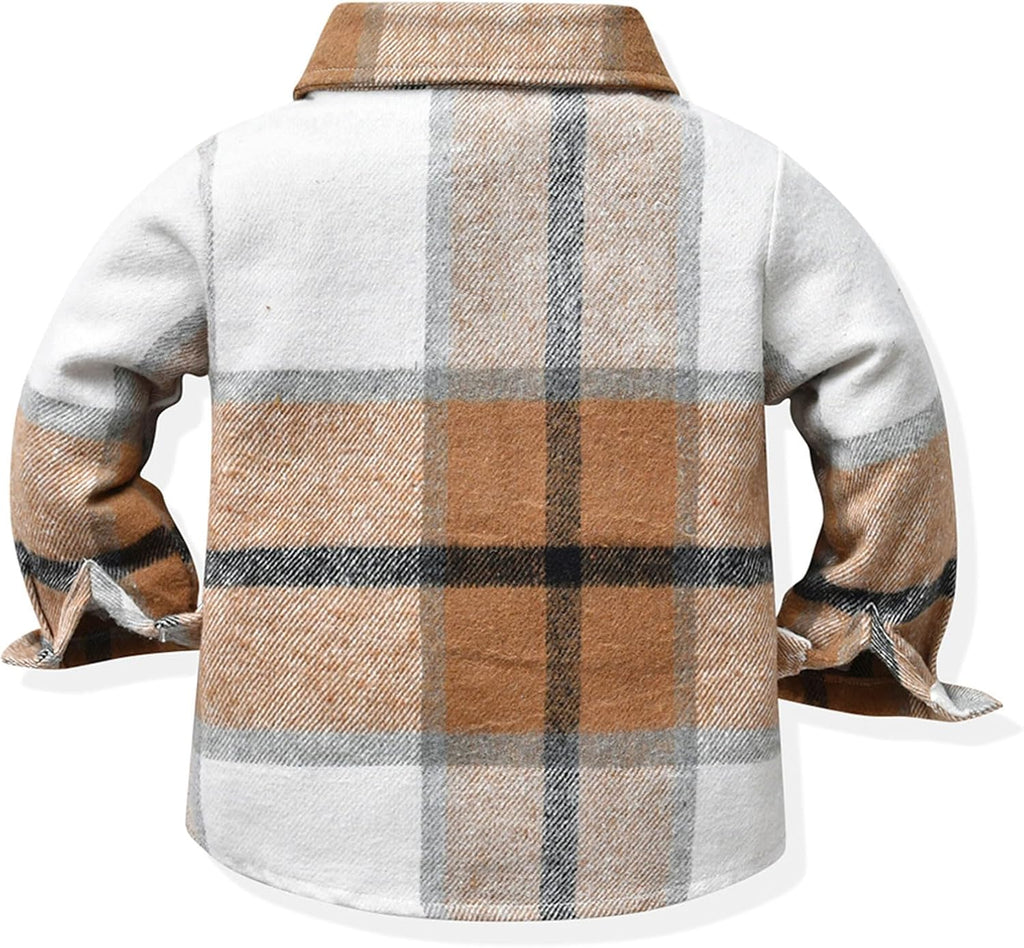 Toddler Boys' Girls' Flannel Plaid Shirt Button Down Long Sleeve Jacket Lapel Shacket Coat Tops Casual Outwear