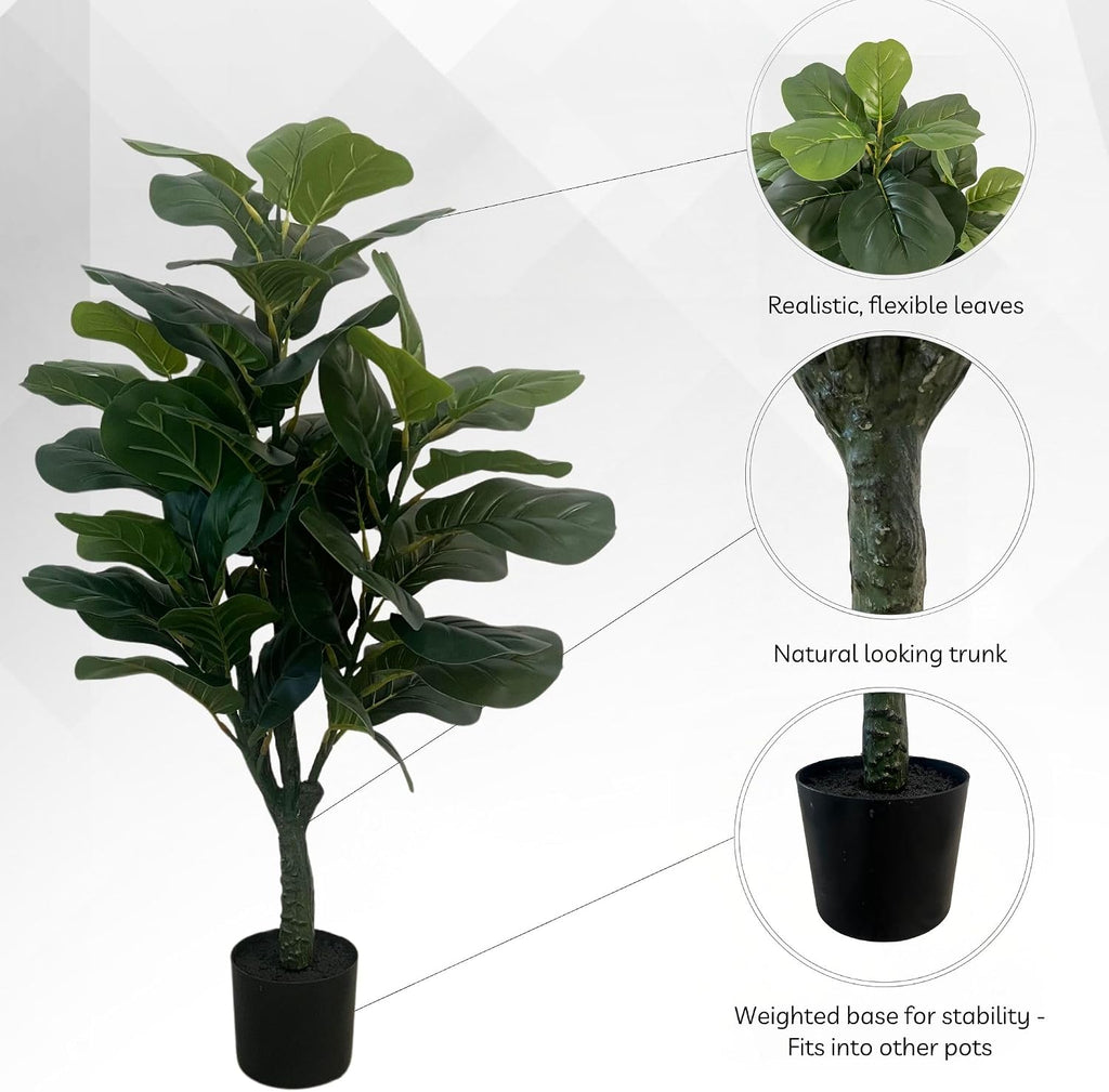 3ft Artificial Fiddle Leaf Fig Tree, Realistic Leaves Faux Ficus Lyrata Floor Plant Home, Living Room and Office