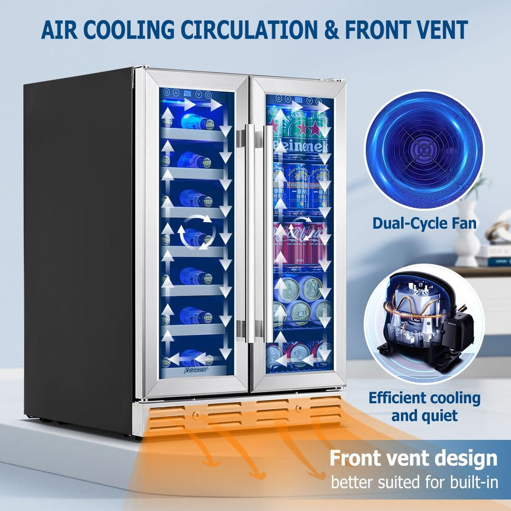Wine and Beverage Refrigerator, 24 inch Wine Fridge Dual Zone Hold 21 Bottles an