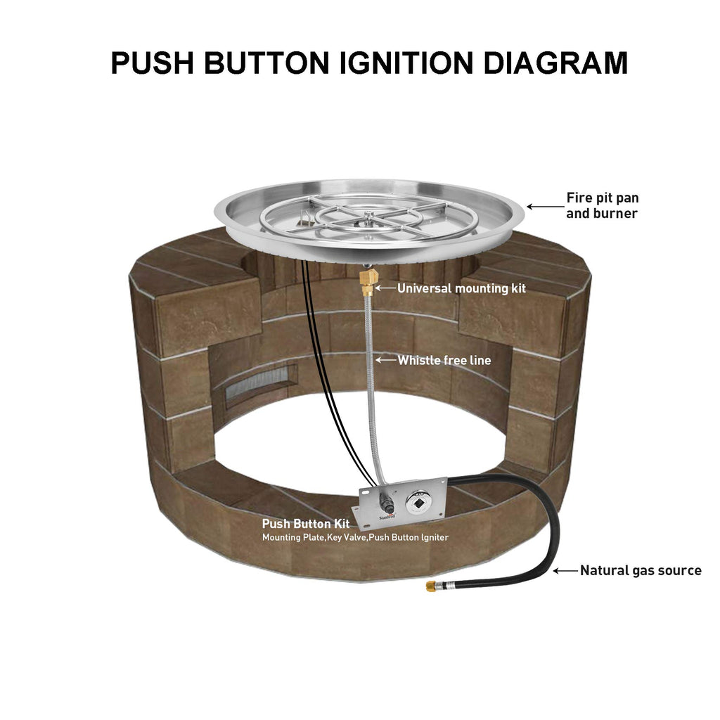 31 Inch Drop-in Round Gas Fire Pit Kit with Spark Ignition Kit