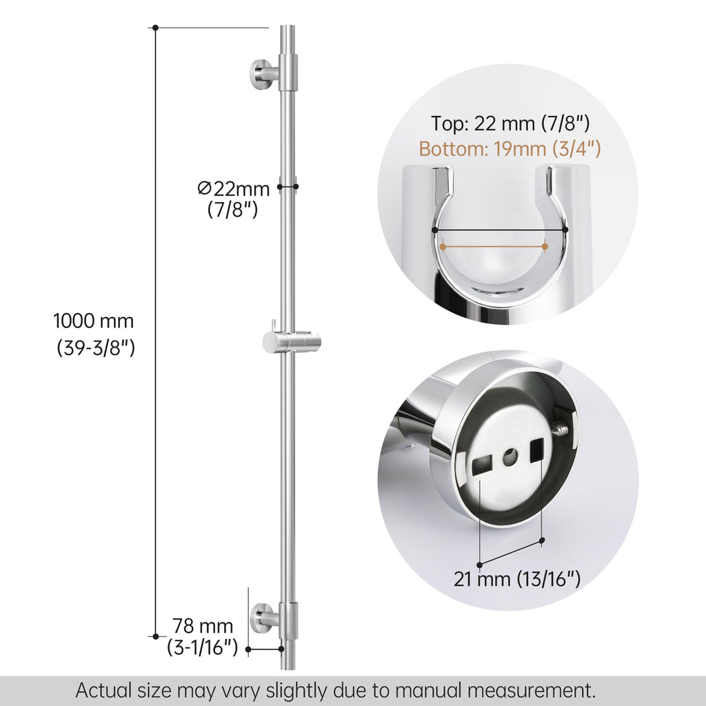 Bathroom Shower Slide Bar 40-Inch with Adjustable Handheld Shower Head Holder Wall Mounted SUS 304 Stainless Steel