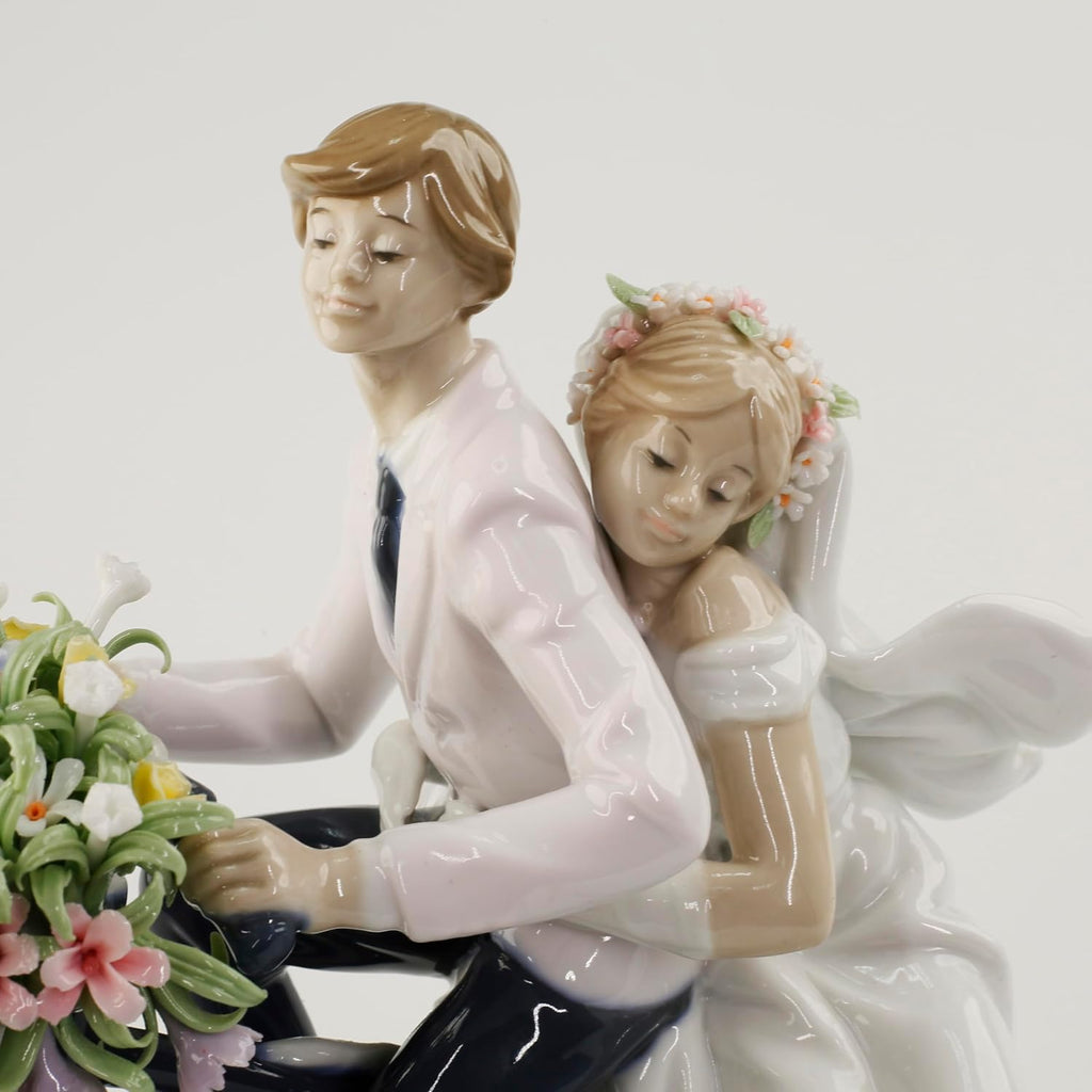 Porcelain Figurine, Lovers on Bicycle, Memorabilia, Wedding Gifts, Statue Home Decor (No Flower Base)