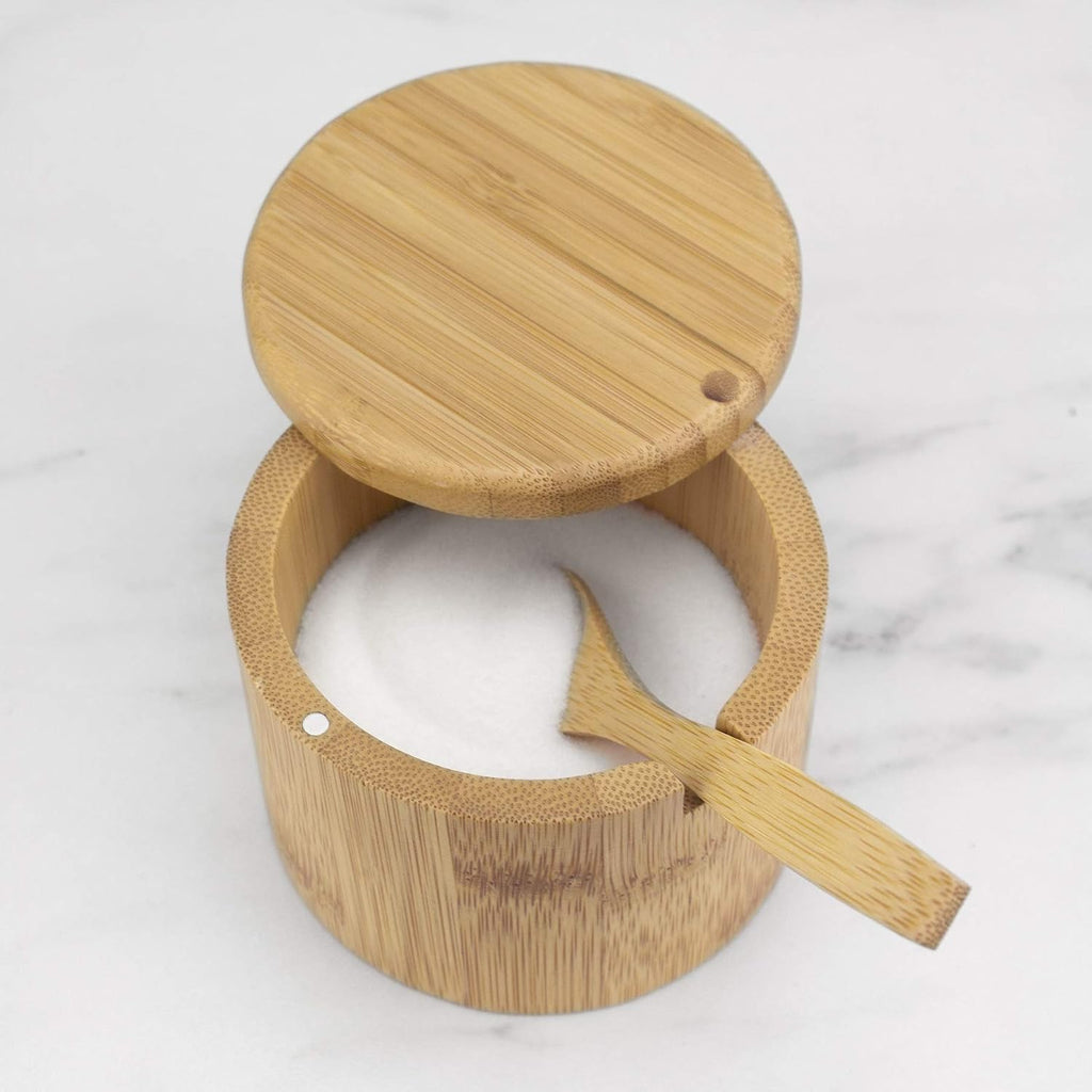 Little Dipper Salt Cellar Bamboo Storage Box with Magnetic Swivel Lid, 6 Ounce Capacity, Includes Salt Spoon